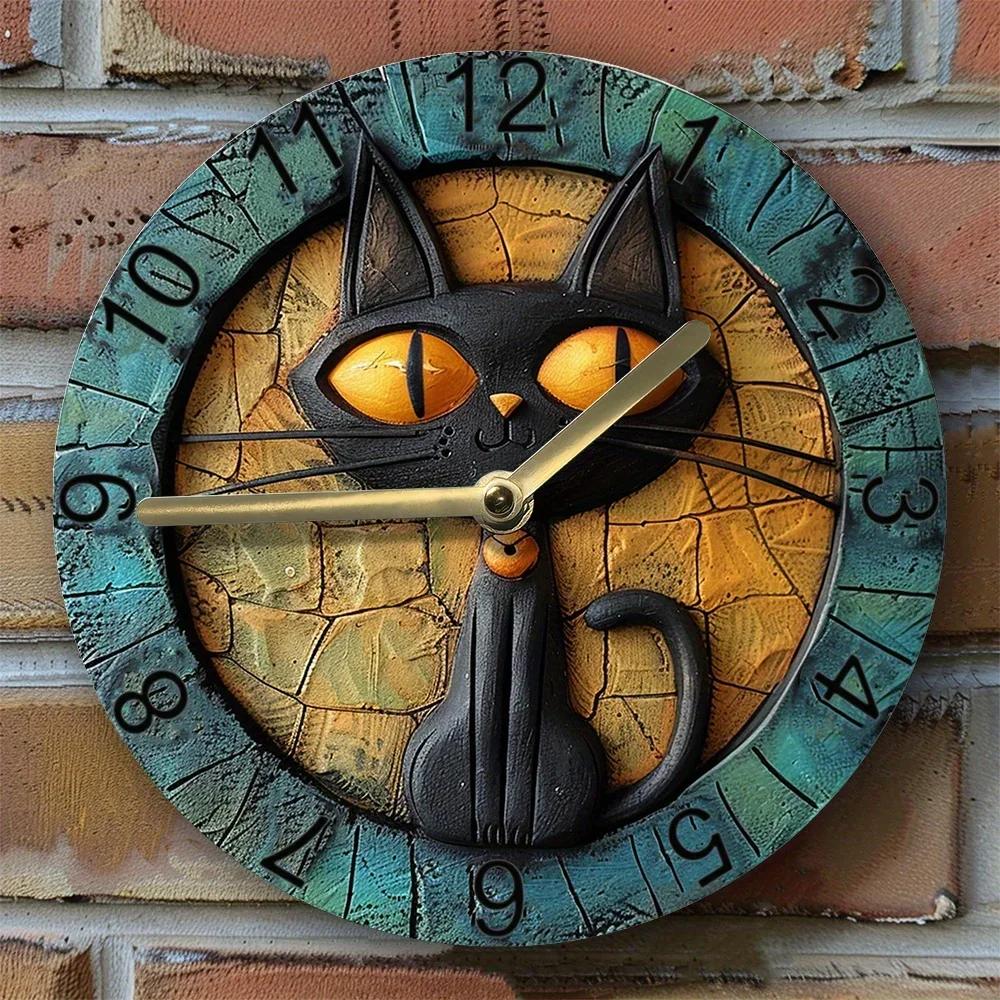 Silent Aluminum Wall Clock With Black Cat Design - Perfect For Pet Lovers & Winter Entrance Decor, Diy Craft Supplies