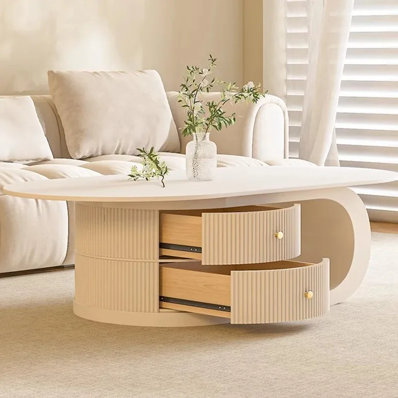 

Space Saving White Coffee Table Minimalist Drawers Round Wood Luxury Modern Simple Coffee Table Cute Mesa Auxiliar Home Decor