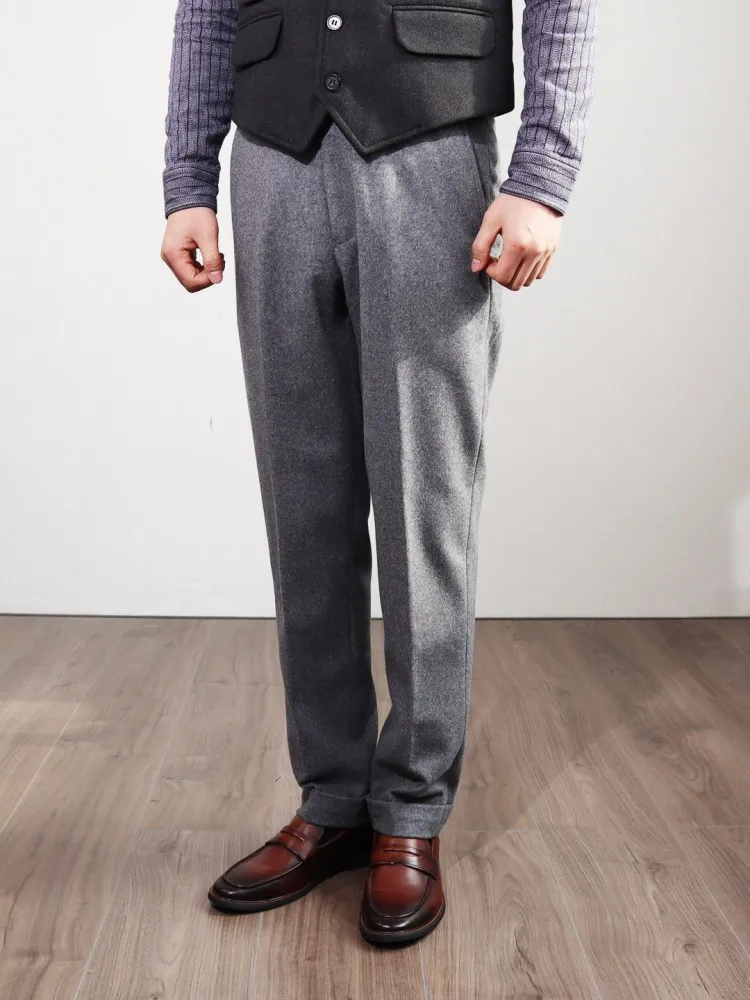 New Business Casual Slim Fit Office Men Work Woolen Suit Pants Autumn Winter Straight Trousers Vintage British Style Pants Male