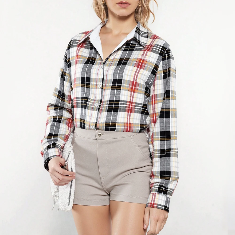 

MiaMuse Women's 2025 Fashion Autumn Shirts Long Sleeve Lapel Plaid Button Daily Regular Fit Shirts