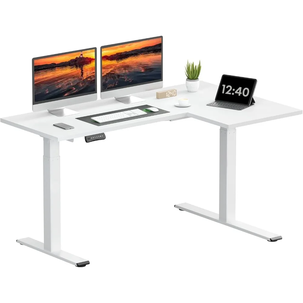 

63-Inch Large Dual Motor L-Shaped Electric Height Adjustable Standing Desk, for Gaming, Home Office or Computer Workstation