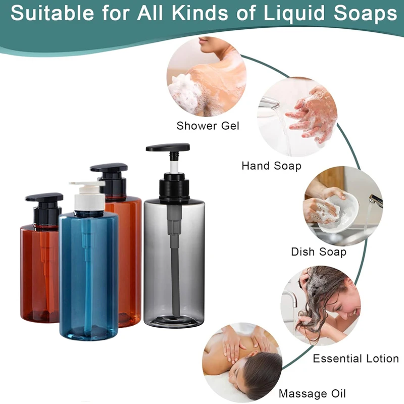 Botellas de bomba de loción de plástico vacías recargables de 300/500ml, contenedor dispensador de bomba portátil para champú, acondicionador de Gel de ducha, 2 uds.