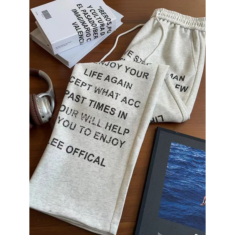 빈티지 레터 프린트 와이드 레그 팬츠 스트리트웨어 루즈 배기 스웨트팬츠 힙합 캐주얼 오버사이즈 바지 레트로 Y2K 감성