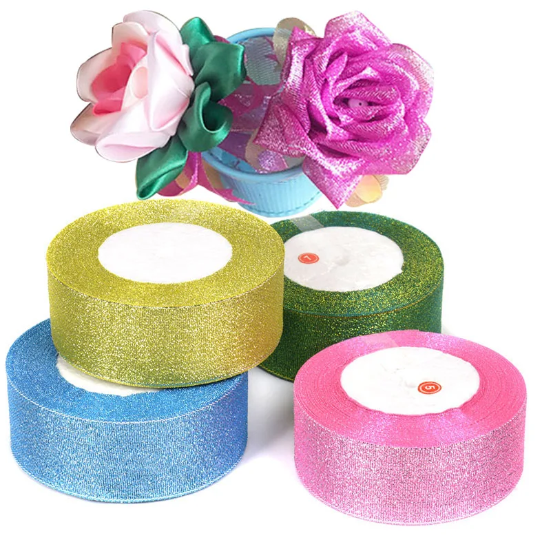 4cm wide 25/125Yard Ribbons Colorful metallic effect DIY HandCrafts for bowtie Bouquet gift pack Glitter rose Garment Hair decor