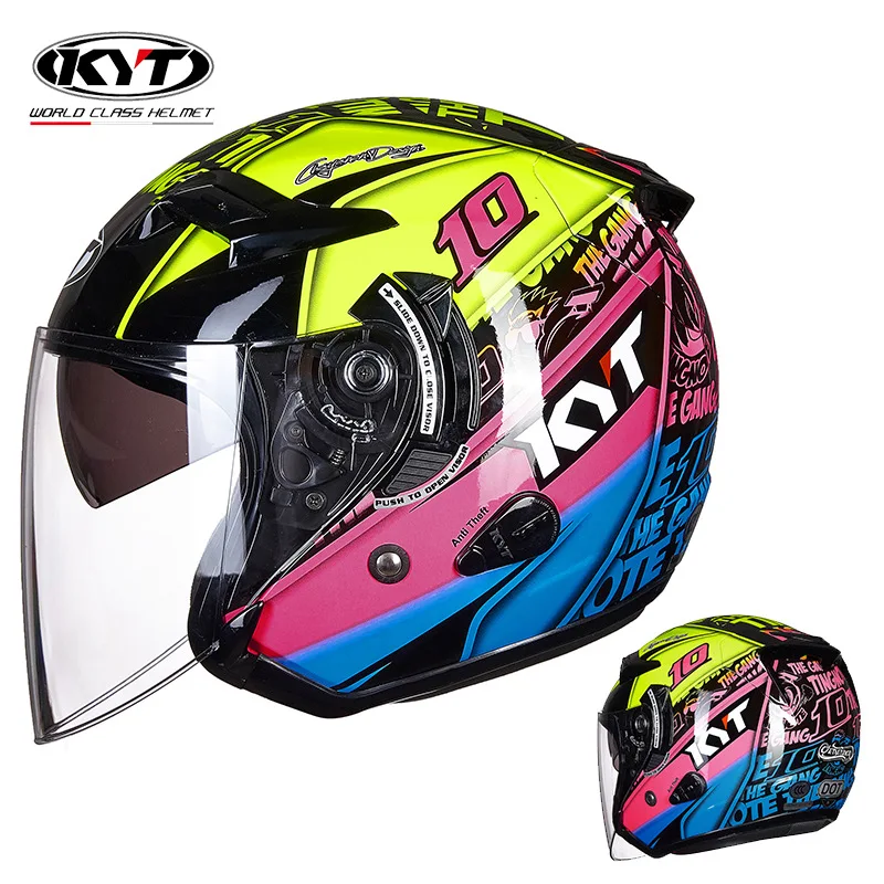 KYT Motorcycle Helmet Vintage Helmet Open Face 3/4 Half Double Lens Helmet Casco Moto Capacete Motoqueiro Mopeds