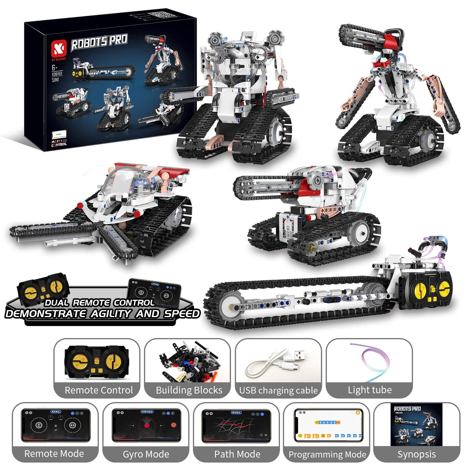 5 in 1 STEM  Robot Building Kit , APP & RC Erector Set Toys , DIY Build Science Educational Gift for Age 6-12+ Boys & Girls