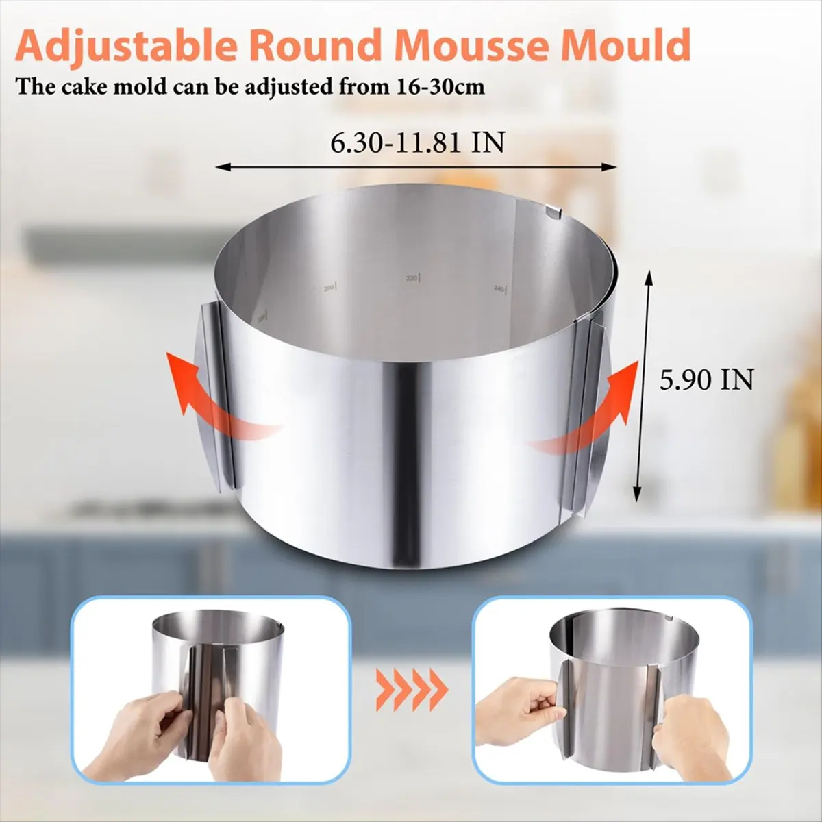 COFA Adjustable Stainless Steel Cake Ring 6 to 12 Inches, 6 Inch High Stainless Steel Baking Rings, Round Cake Molds