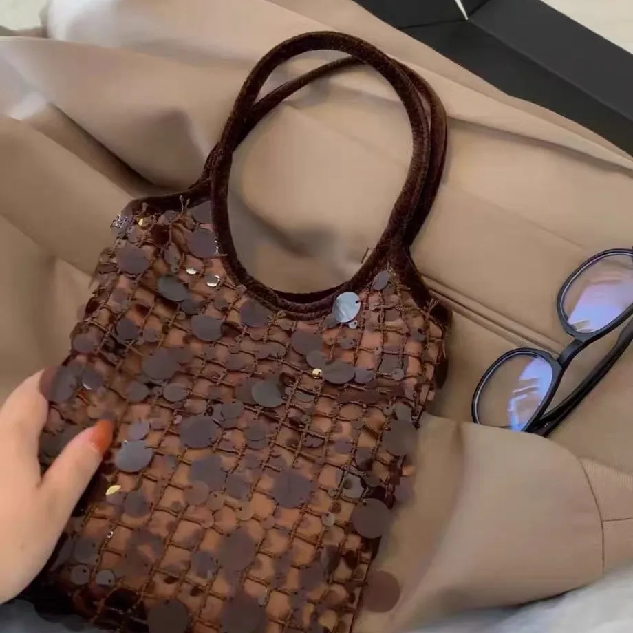 Shiny Sequins Underarm Shoulder Bag For Women PU Leather Bling Small Bucket Messenger Bag Fashion Designer Shopping Handbags