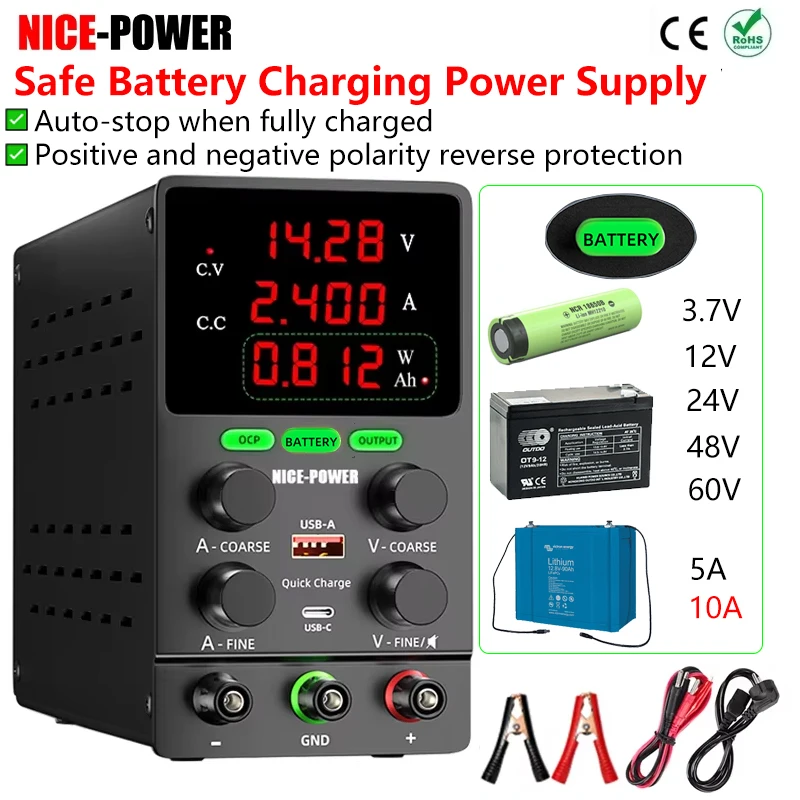 Chargeur de batterie de laboratoire réglable professionnel, alimentation CC, 30V, 60V, 120V, sortie OCP, 12V, 10A, chargeur de véhicule électrique alimentatore da banco alimentatore 12v Protection contre la polarité in