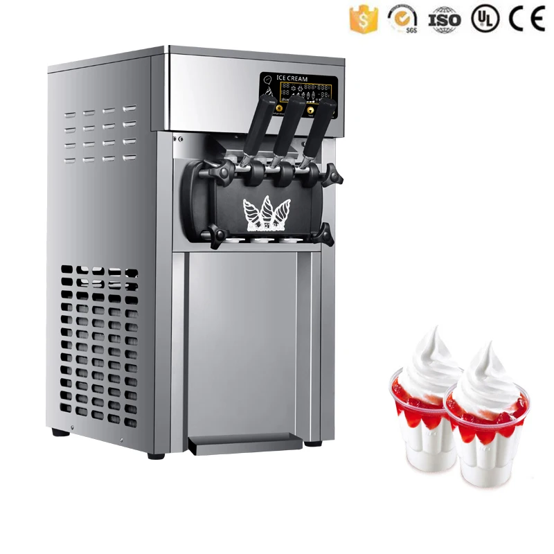 

Tricolor Soft Ice Cream Machine 1200W Commercial Desktop Ice Cream Dispenser Stainless Steel Sweet Cone Ice Cream Maker