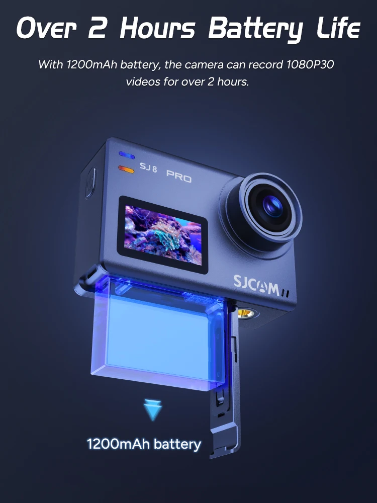 SJCAM SJ8 Pro 4K 울트라 액션 수중 카메라 8배 줌 HD 방수 캠 더블 스크린 안정화 기능 1300mAh 대용량 배터리 썸네일 5