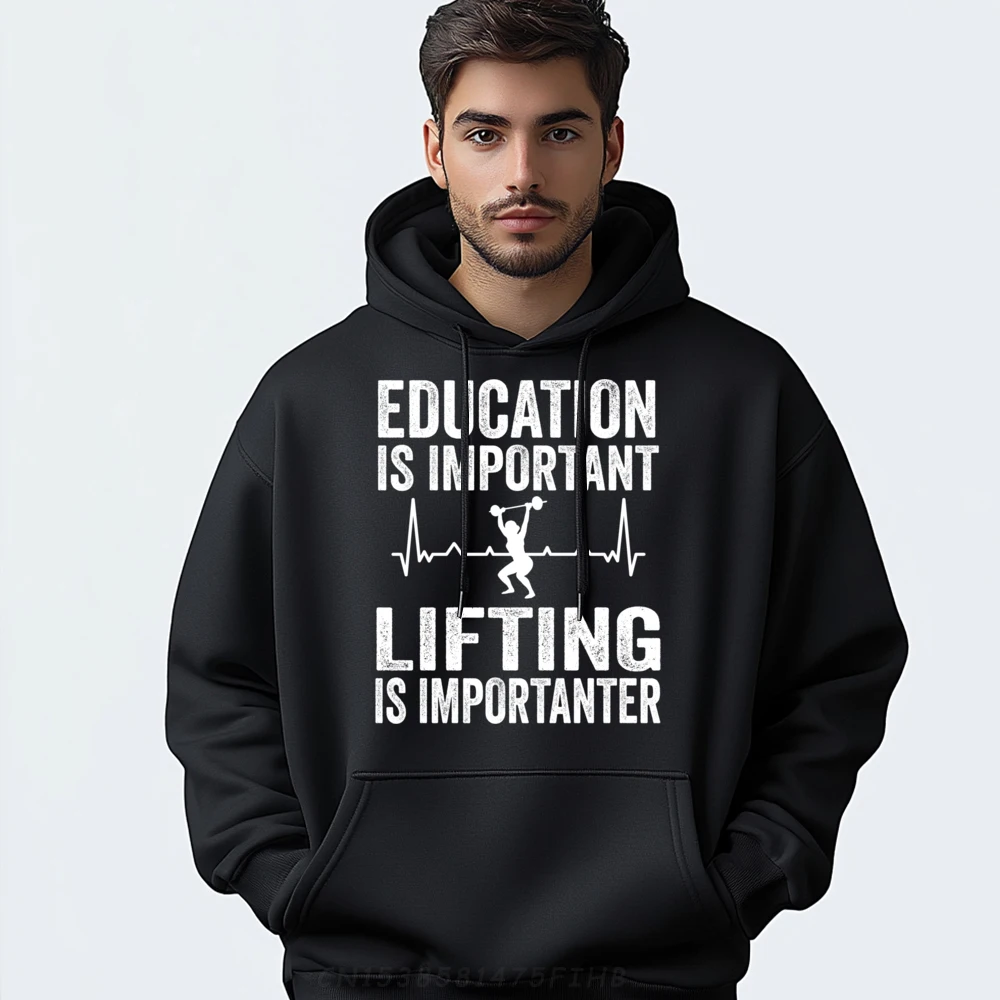 

Education is Important Lifting is Importanter Heartbeat Oversized Hoodies Mens Gifts Vintage