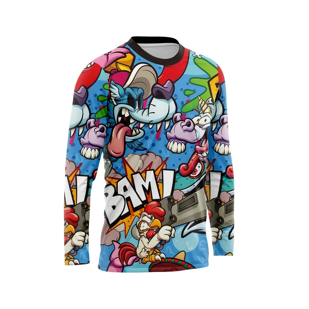 American comic graffiti cartoon monster off-road cycling long sleeved shirt fun rooster full print mountain speed control