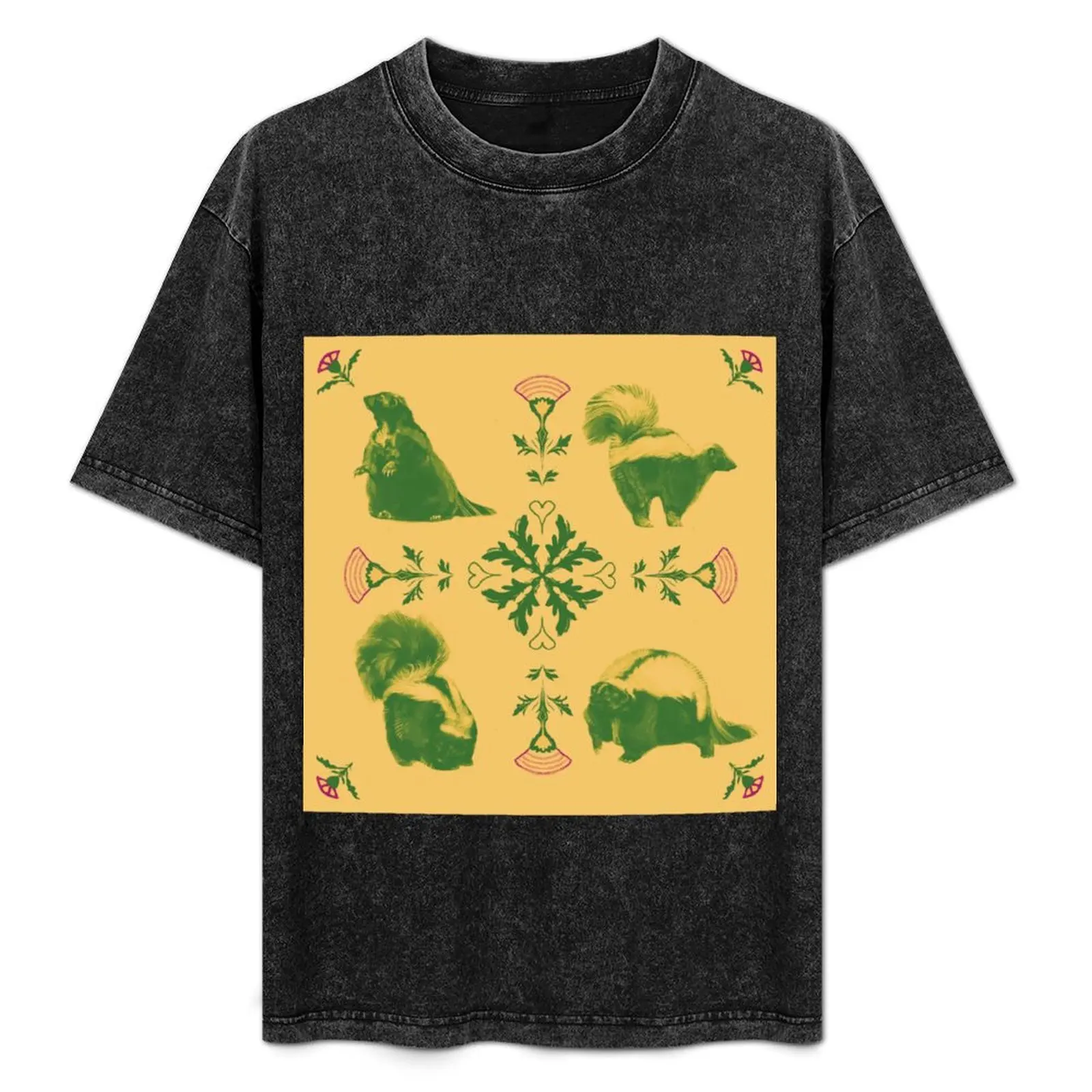 Thistle skunk tile pattern T-Shirt vintage clothes summer top plain t shirts men