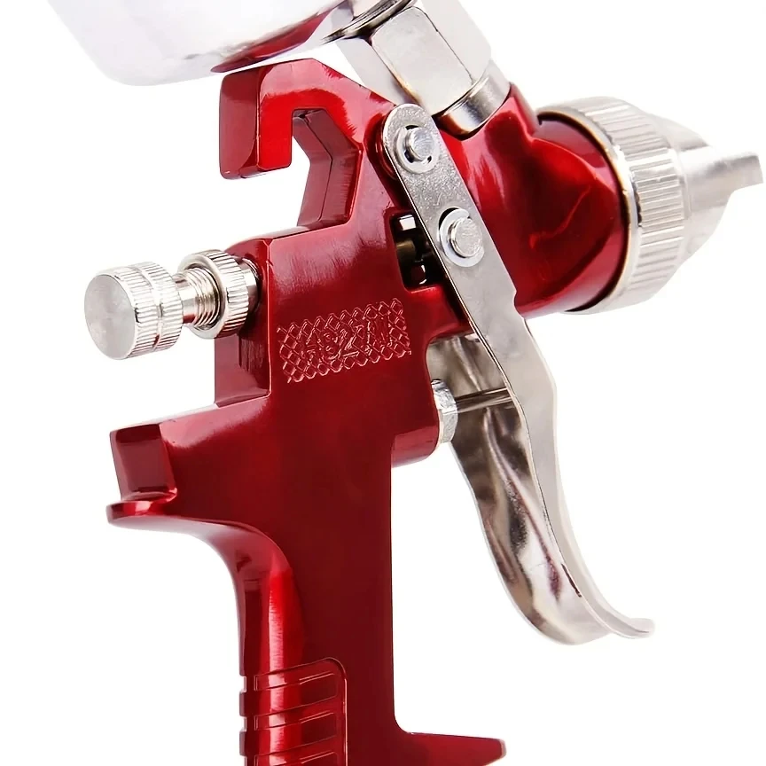 High Performance HVLP Gravity Feeding Spray Gun with 1.4mm 1.7mm 2.0mm 2.5mm Nozzle, 1000cc Aluminum Cup, Black Pressure Gauge