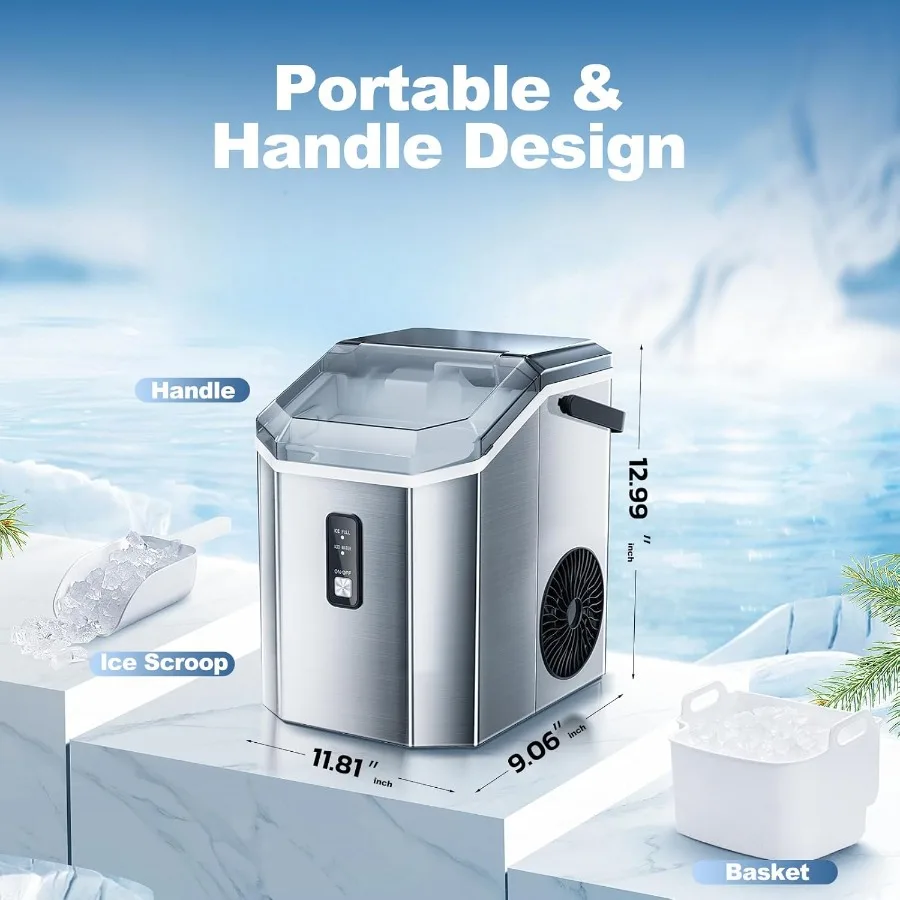 Machine à glaçons de pépites de comptoir avec fonction d'auto-nettoyage Machine à glaçons en acier inoxydable de 35 lb 24 H avec poignée de transport glace amovible