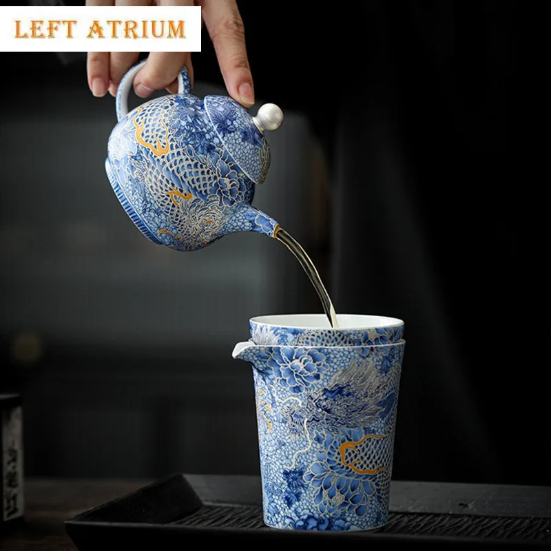 180ml Chinese Handmade Ceramic Teapot Exquisite Dragon Pattern Tea Pot Beauty Tea Infuser Kettle Travel Portable Tea Set Teaware