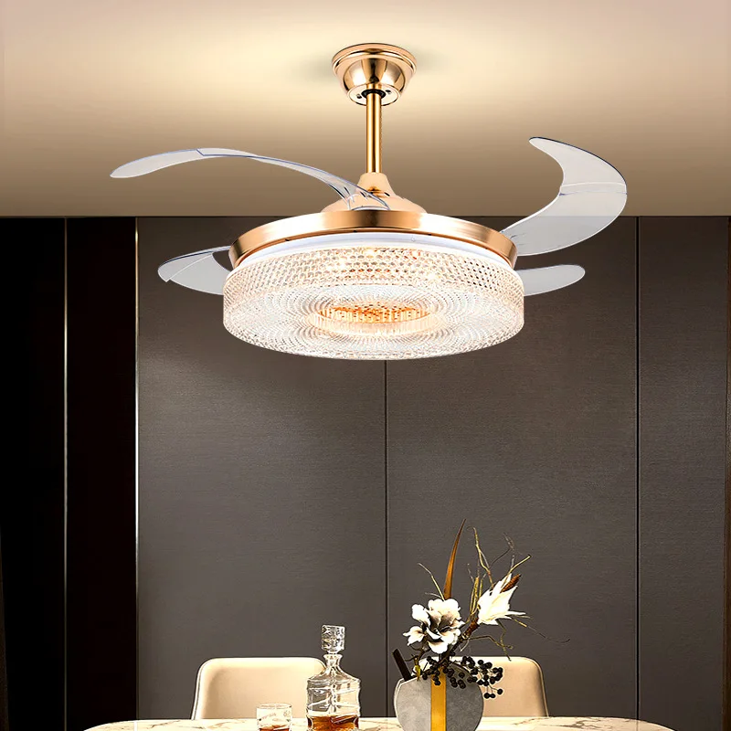 Invisible fan LED light ceiling fan light living room dining room ceiling fan Nordic minimalist modern new pure copper fan