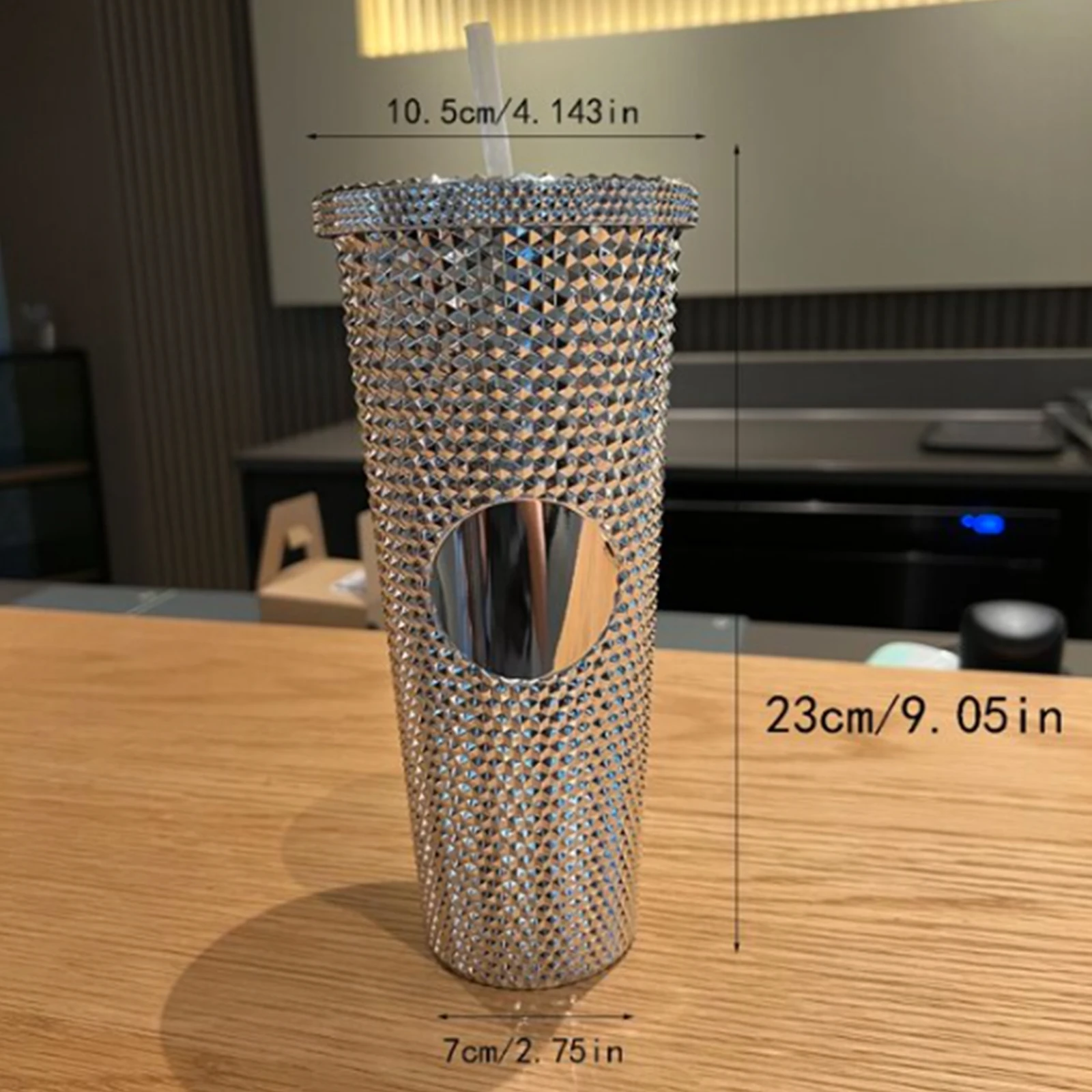 Double Wall 710ml Plastic Diamond Tumbler Bling Diamond Studded Straw Cold Tumble Durian Cup With No Logo Ab Color 24oz 2colors