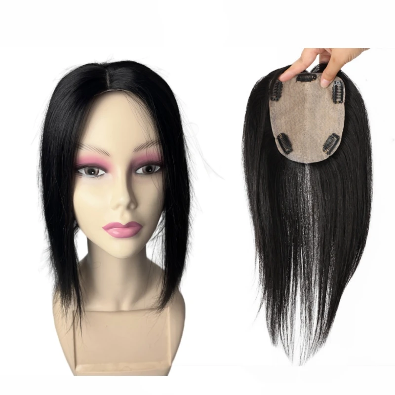 Full Silk Skin Base Human Hair Toppers for Women Free Parting Scalp Topper Natural Real Remy Hairpiece Extension for Bald Sparse