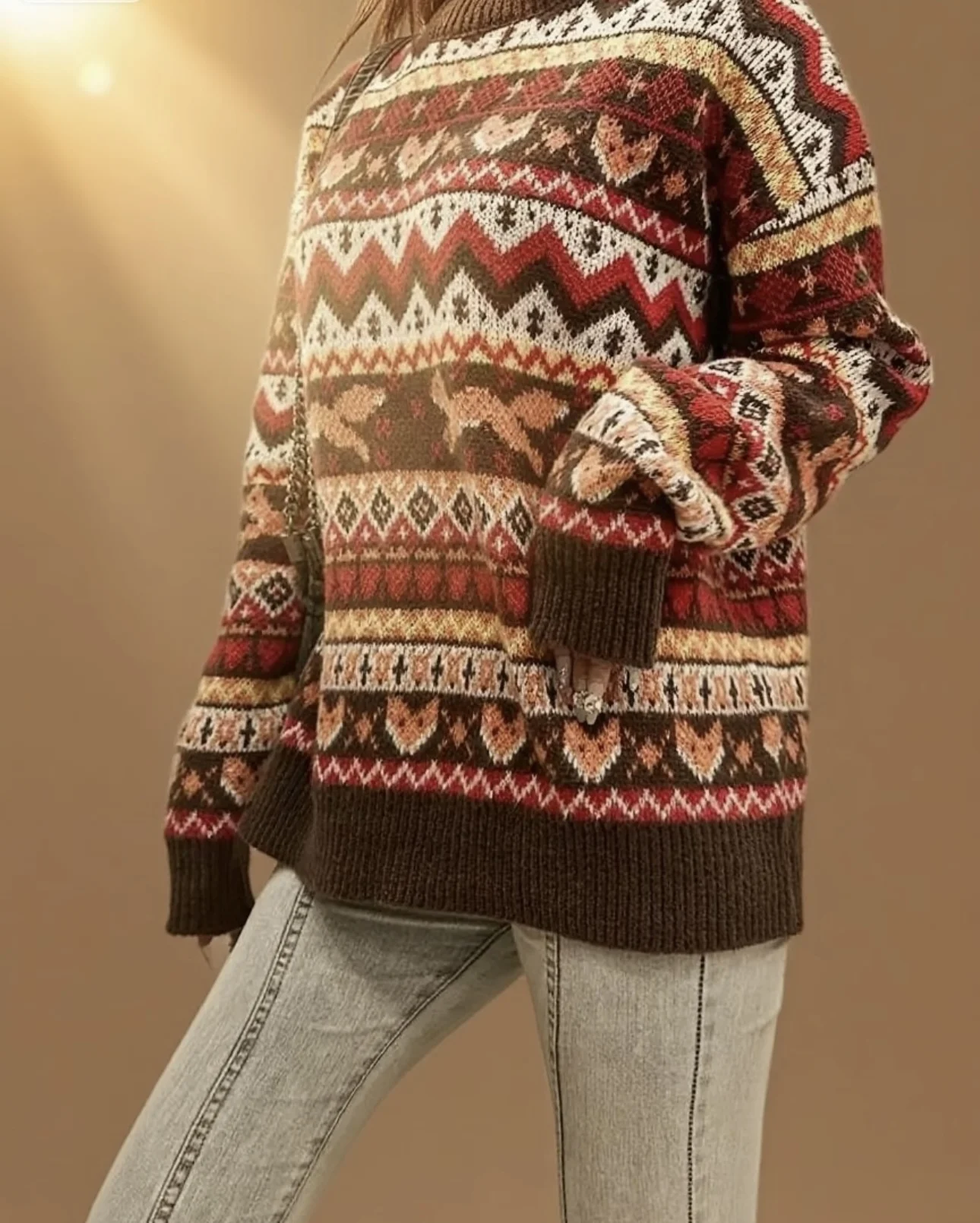 ใหม่ธีมคริสต์มาสฤดูใบไม้ร่วงและฤดูหนาวสัตว์น่ารัก Fox รูปแบบ jacquard เสื้อสเวตเตอร์คอกลมสําหรับผู้หญิง