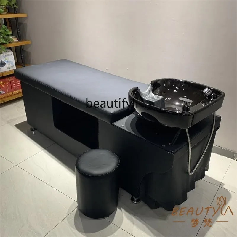 xxqBarber Shop Hair Salon Shampoo Chair Thai Corpse Pose Massage Shampoo Bed Shampoo Chair Ceramic Basin