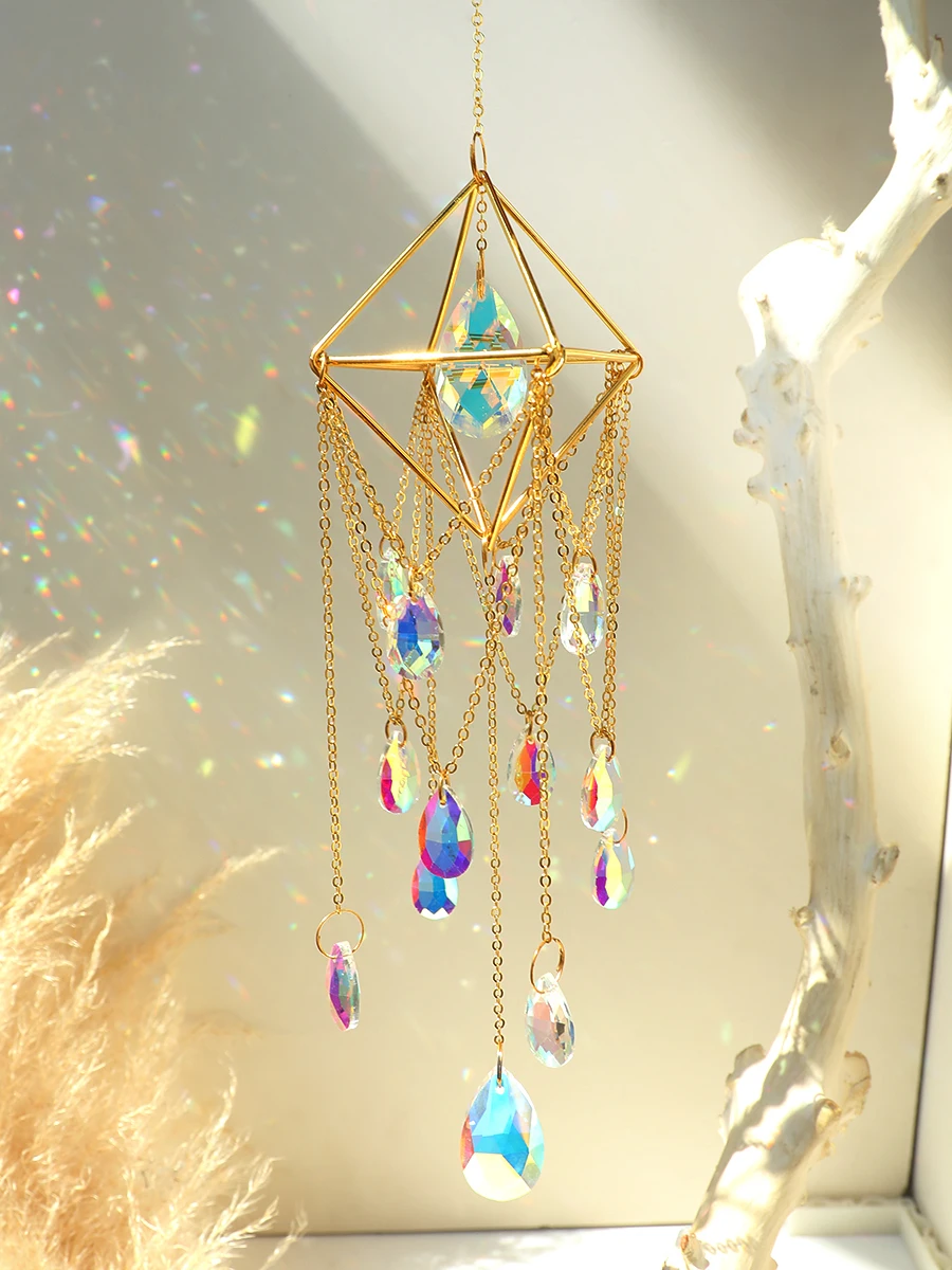 Window Suncatcher Wind Chime Prism Crystal Sun Catcher Wall Hanging Rainbow Maker Light Catcher for Garden Patio Decoration Gift