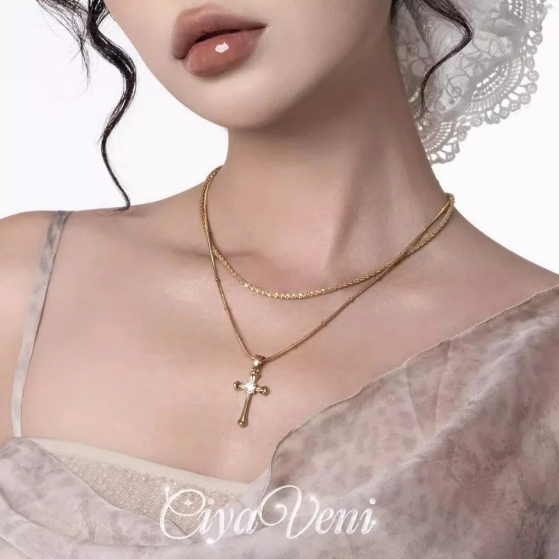 

Original Design Zirconium Antique Metal Cross Baroque European Snake Chain Women s Necklace Versatile And Fashionable