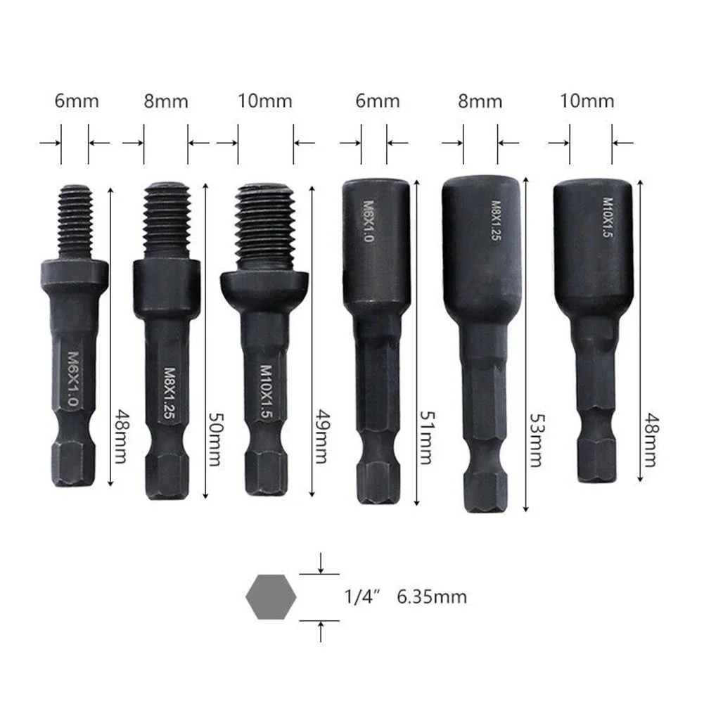 Adaptador de enchufe M6 M8 M10, vástago hexagonal de 1/4 pulgadas, tornillo de máquina, herramienta de roscado de enchufe métrico para taladro eléctrico, herramienta manual, 3 uds.