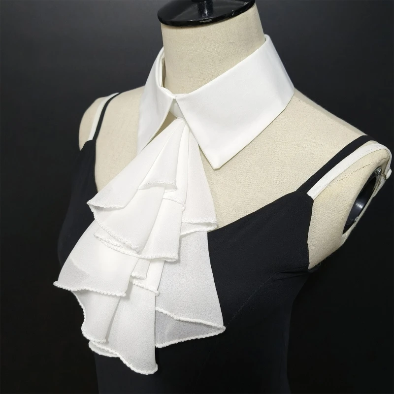  Victorian Shirt Collar Embellishment Vintage Ruffled Front Lapel False Collar Insert Choker Neckwear Accessory for Women