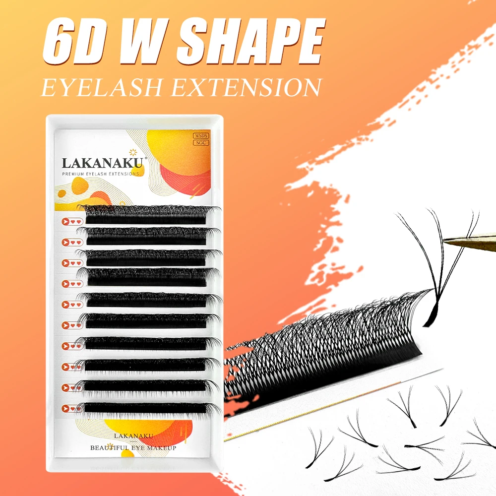 LAKANAKU 4D W Shape Lashes W Eyelash Extensions Individual Lashes Handmade Natural Soft Premade Volume Fans Cilios W