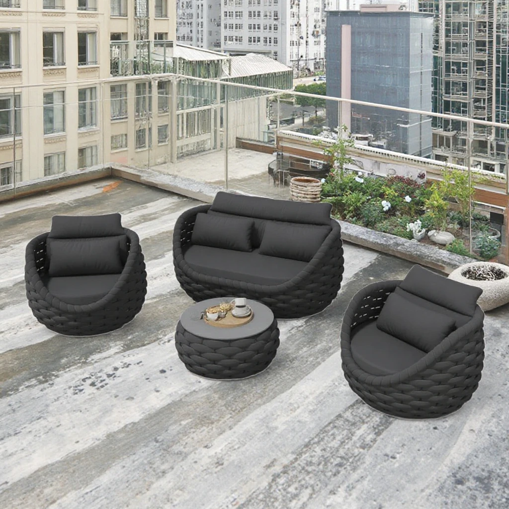 الحديثة في الهواء الطلق أريكة طاولة شاي مجموعة للفيلا الترفيه أثاث معدني دائم لحديقة في الشرفة فناء غرفة نوم/تناول الطعام أنيق #5