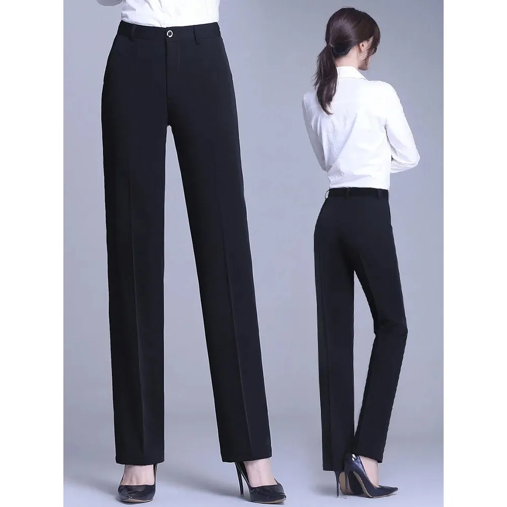 Business Pants Straight Leg Slim Fit Workwear Black High Waist Long Trousers for Women Summer Professional Office Casual Pants