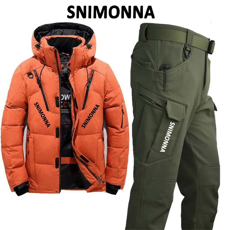 Winter White Duck Down Set, Thick and Cold Proof Fishing Suit, Outdoor Casual Wear, Windproof and Wear-resistant Mountaineering