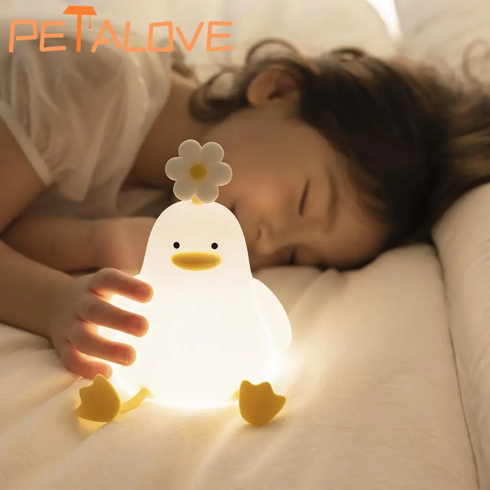 Tap Control Duck Night Light 3-level Brightness Large Battery Alarm Clock Comfortable Soft Save Light For Children Cute Gift