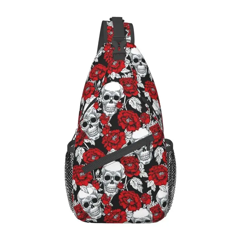 

Death Skull Roses Flower Pattern Sling Bag Men Fashion Gothic Skeleton Shoulder Chest Crossbody Backpack Traveling Daypack