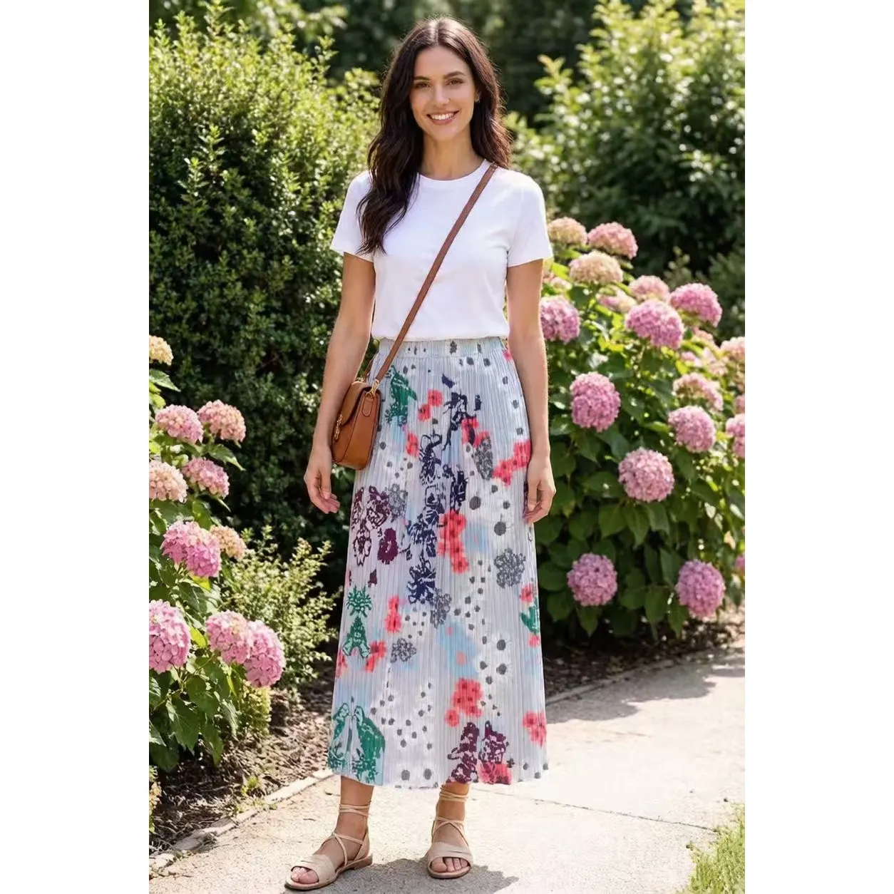 

Юбка-плиссе с цветочным принтом 25A22, на резинке, А-силуэт, женская модная одежда для осени и зимы