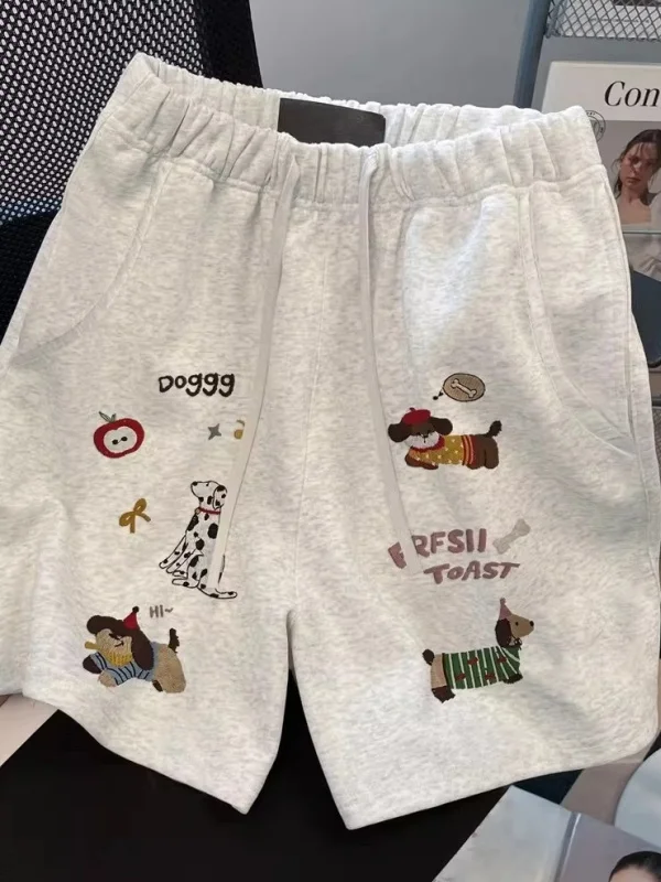 

Large Size Cartoon Sausage Dog Print orts ex Summer Loose Wide Leg Five-Quarter Casual Pants American Casual Sle