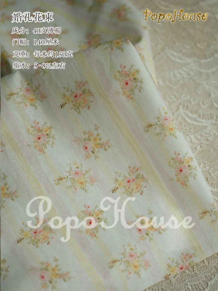 145x50cm Vintage Blumenmuster Sommer Dünner Baumwollstoff Kleid JK Lolita Kleidung DIY Material Nähstoff – Detail 12