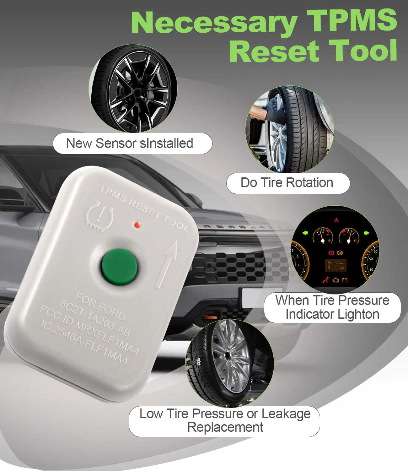 

TPMS Sensor Tire Presure Monitor Sensor TPMS Reset Tool 8C2T1A203AB 8C2Z-1A203-A For Ford