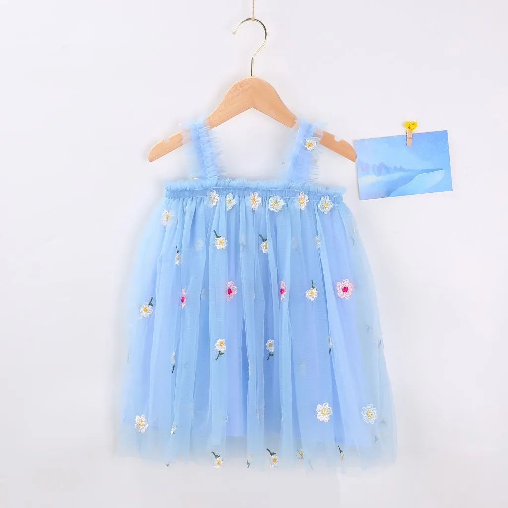 Süßes Tutu-Kleid für Kleinkinder und Mädchen, ärmellos, Sommer, neu, mit Stickerei, Blumenmuster, Netzkleid, Prinzessinnenkleid für kleine Mädchen – Detail 21