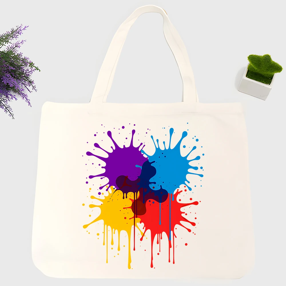 Men's abstract paint splatter canvas tote bag, artistic print for daily shopping and casual outings