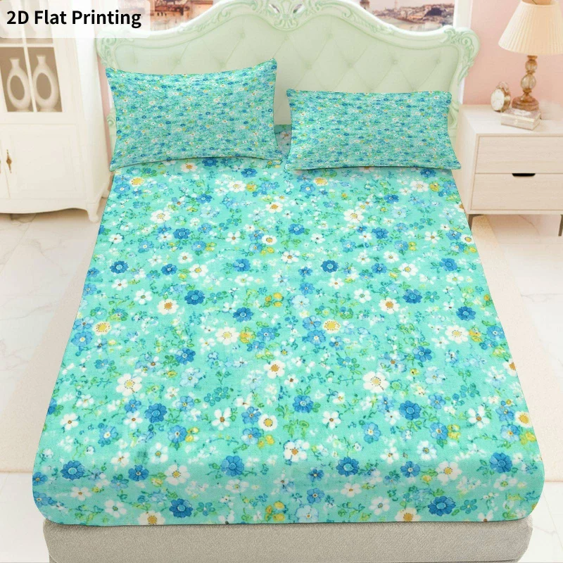 3Pcs Bluedaisy Fitted Sheet Three Piece Set (1*Fitted Sheet + 2*Pillowcases, Coreless), Bedding Set
