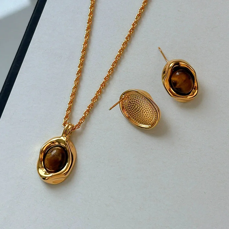 

Tiger Eye Maillard Long Necklace, Autumn Winter Sweater Chain, Elegant Statement Gift for Her, Anniversary Birthday Present