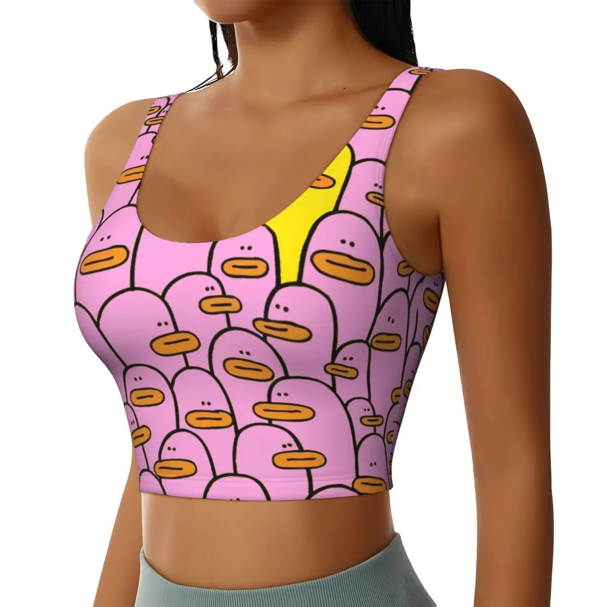 Custom Cartoon Animal Rubber Duck Sports Bra Women's High Impact Workout Yoga Crop Top