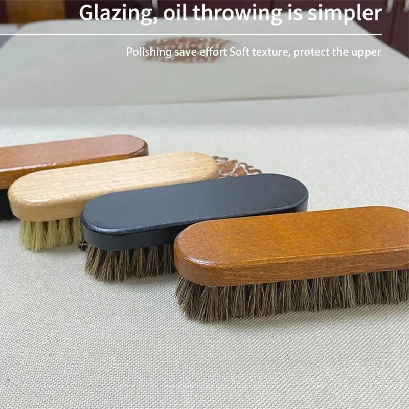 Shoe Cleaning Brush Horse Hair Bristles Wood Handle Polishing Leather Care Tool Removes Dust Dirt Restores Leather Natural Shine