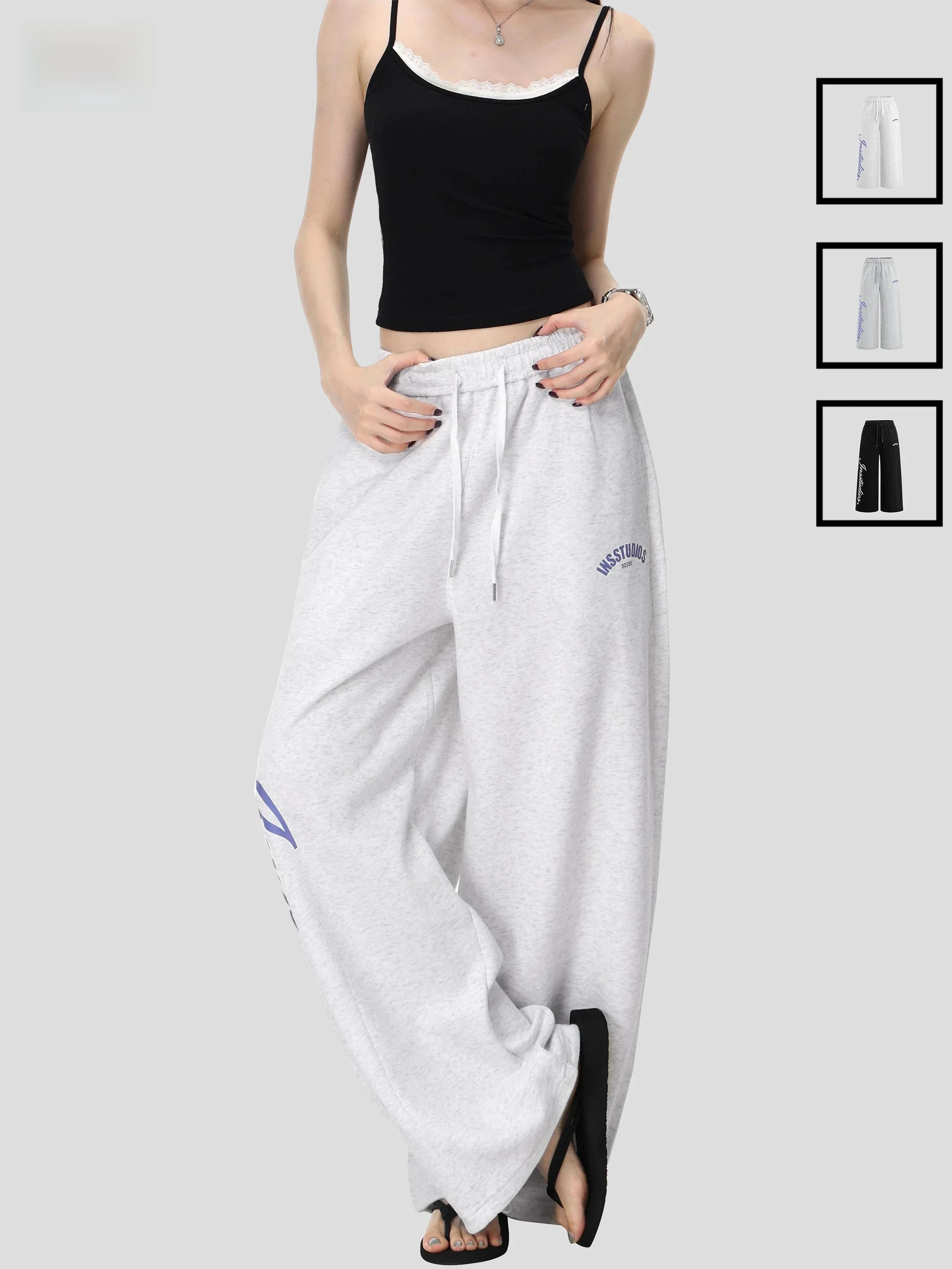 INSstudios Casual American Printed Logo Men's Sweatpants Loose Straight Leg Sporty Long Trousers Comfortable Loose Fit Cotton