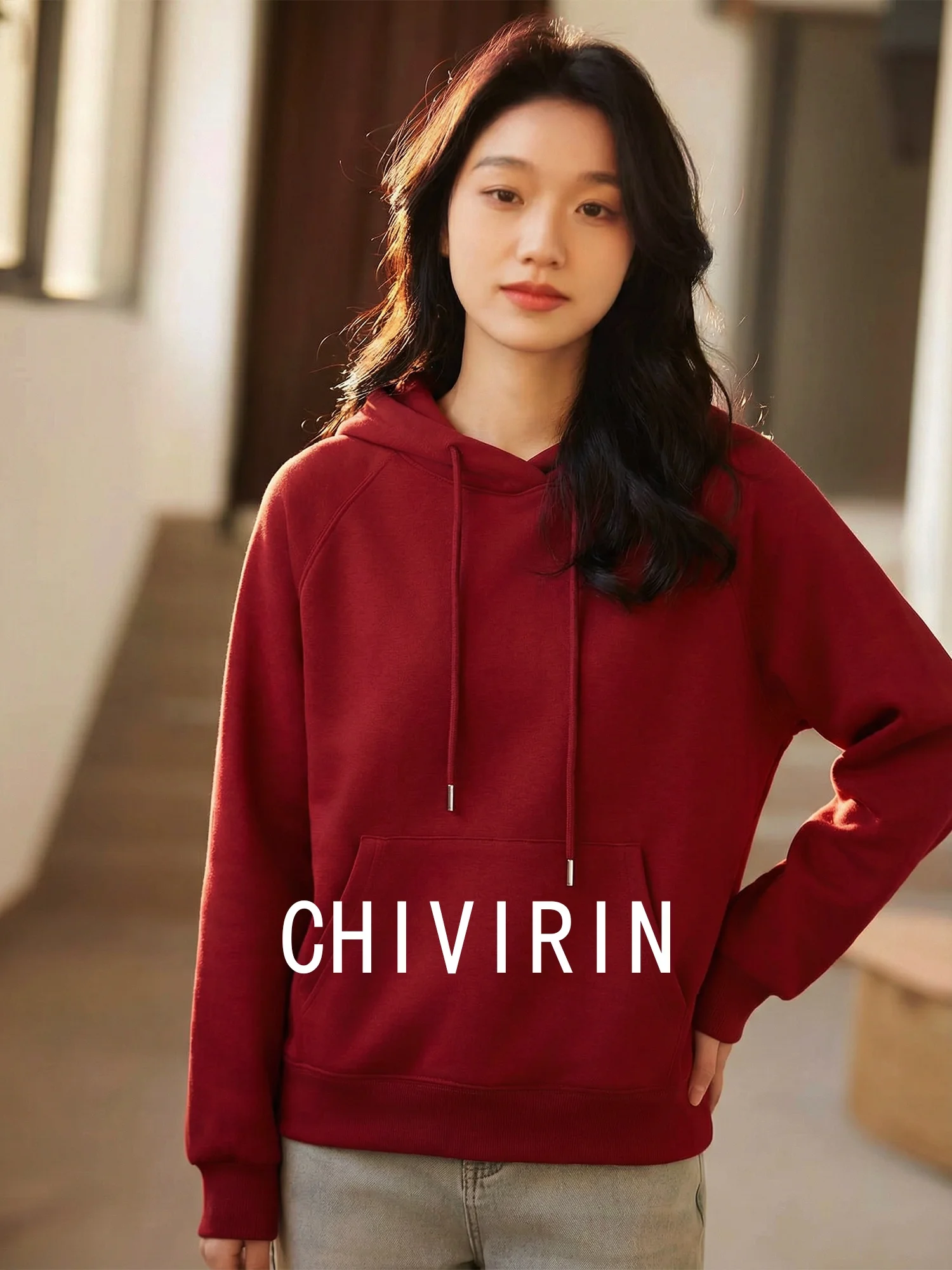 

Свободная толстовка-худи женская повседневная красная верхняя одежда весна Новый год модная повседневная одежда с завязками на плечах