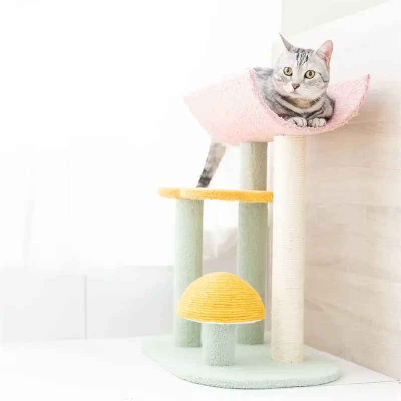 Ceiling High Cat Tree Kawaii Mushroom Design Natural Safe Integrated Toy Rest Tower Decoration for Cats Affordable Price
