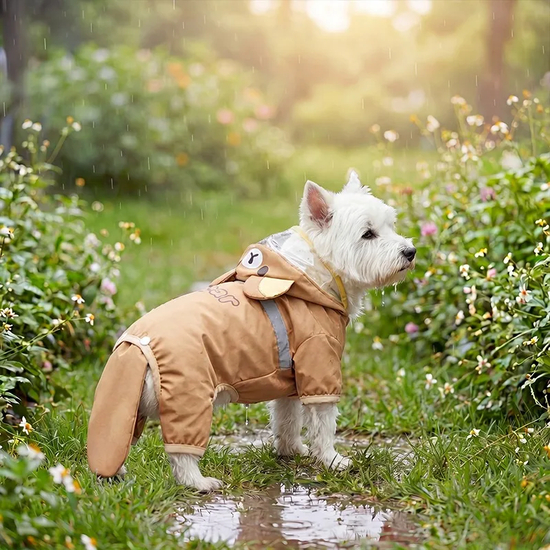 Rainy Travel Dog Clothes Small Bear Shaped Patchwork Raincoat with Tail Puppy Cartoon Waterproof Four Legged Clothes